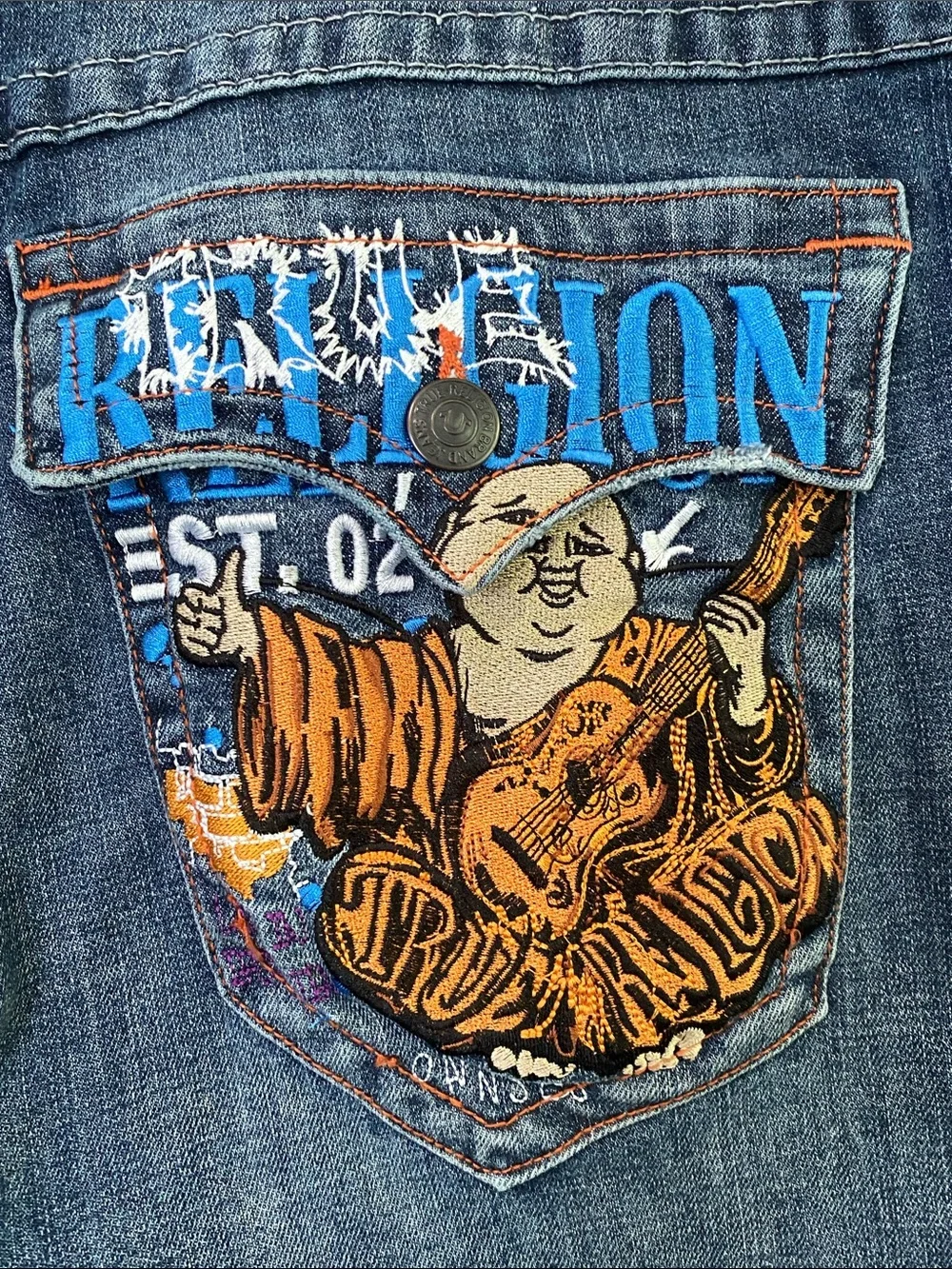True Religion RICKY Relaxed Straight Blue Washed Denim Jean Shorts 42